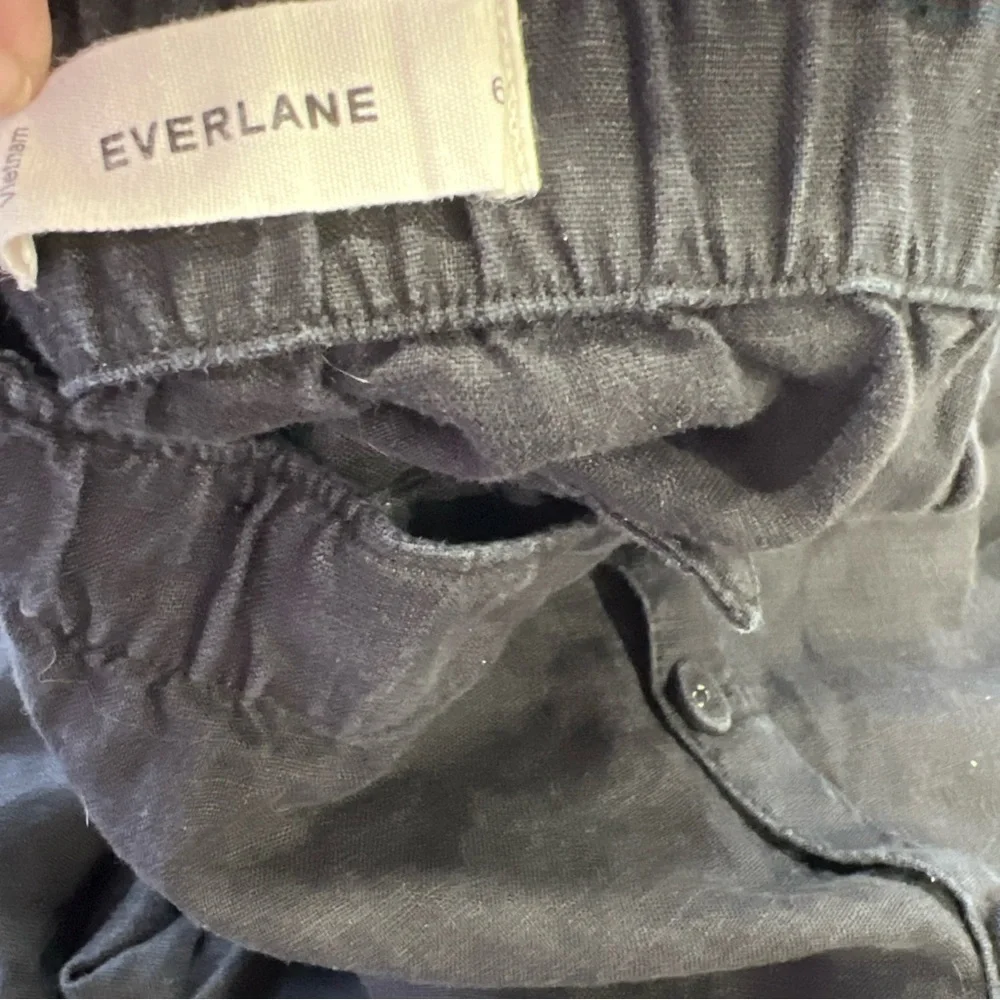 Everlane Square Neck Crop Flax Linen Overall Jumpsuit Size 6 Washed Black